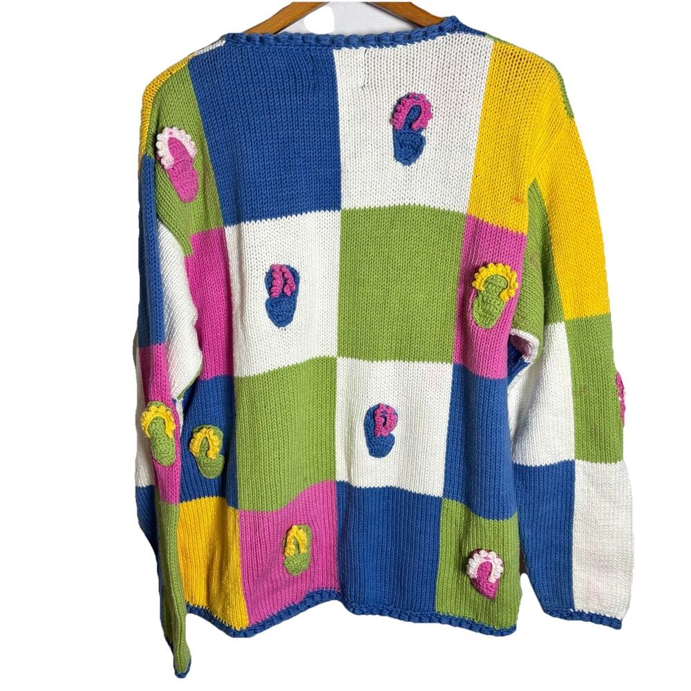 Vintage Rey Wear Sweater Hand Knit Spring Cardigan Sweater Size XL Cotton - Picture 5 of 7